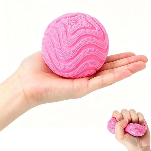 Fuzz Ball Squishy Stress Ball, Soft Slow Rising Sensory Squeeze Toy, Pink Fidget Desk Toy for Home, Office and School (Pink) - Image 1