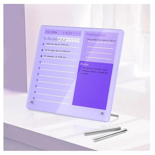 Desktop Thick Acrylic Dry Erase Board to Do Planning Board, 12" x 10", Desktop White Board with Stand, Frameless Purple Dry Erase White Board for Office/Home/School - Image 1