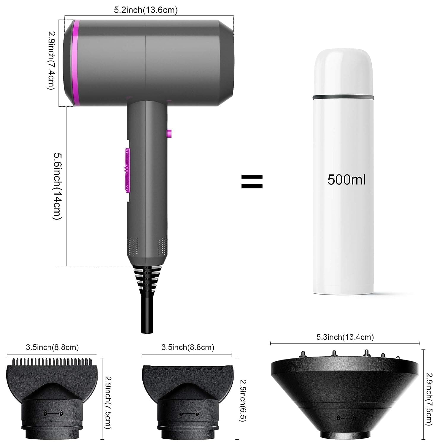 NEWSEE 2200W Professional Hair Dryer Powerful AC Motor Quick Drying Ionic Dryer with 2 Speed 3 Heat Setting, Cool Shot Button with 1 Diffuser & 2 Concentrator for Multi Women Man Hairstyles (AU Plug) (Dark Grey) thumbnail 7