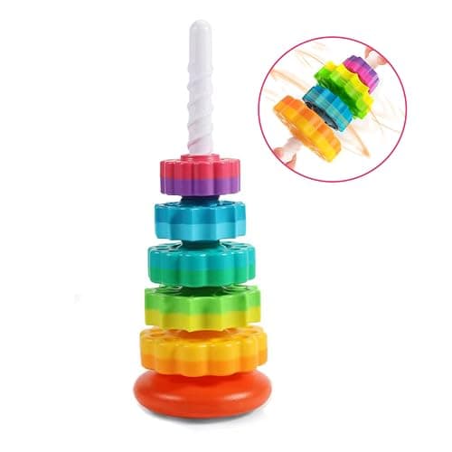 LUCKFUTURE Spinning Stacking Toys, Educational Toddler Toy Stacking Rings Baby Toys, Montessori Toy for Girls and Boys, Spin Gears Christmas Birthday Gift for 1-3 Year Old thumbnail 4
