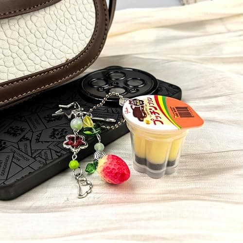 KANGSHUN Pudding Cup Keychain with Star Clip, Strawberry and Butterfly Charms, Cute Aesthetic Bag Accessory thumbnail 3