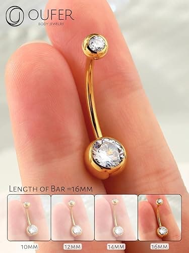 OUFER Gold Belly Button Rings, 316L Surgical Steel Belly Button Piercing, Internally Threaded Belly Rings, 14G Belly Piercing Jewelry, Long Belly Button Rings, Navel Rings for Women Men thumbnail 3