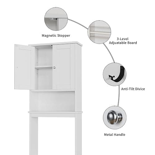 Shintenchi Over the Toilet Storage Cabinet, Bathroom Shelf Organizer with Anti-Tip Device Small Freestanding Space Saver with Adjustable Shelf，White thumbnail 7