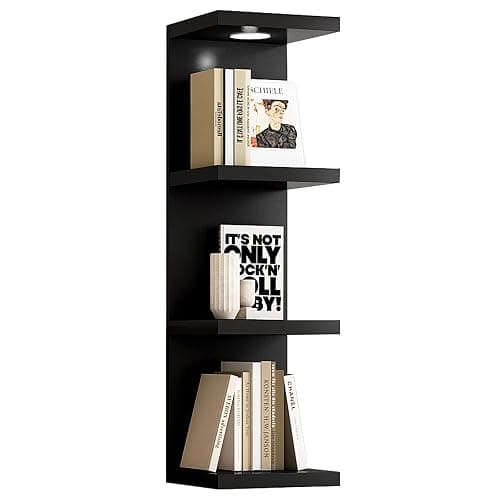 LitaEther Versatile 4 Tier Wall Shelf Unit,Black Lack Wall Shelf,Display Floating Shelf with LED Remote Control Light thumbnail 9