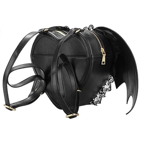 NEEVAS Fashion Girl Gothic Black Bat Heart Wings Backpack Goth Punk Lace Wing Bag thumbnail 2
