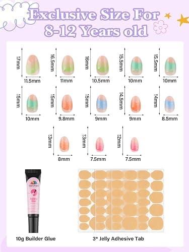 78 Pieces Press on Nails for Kids, EBANKU 3 Pack Kid Fake Nail Kit Old Colorful Flower Press on Nails for Girls 8-12 Years with Jelly Nail Adhesives & Nail Builder Glue thumbnail 3
