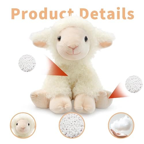 Plush Lamb Sitting Toys Stuffed Animal, Realistic Sheep Stuffed Animal Toy Characters Stuffed Filled in Limbs 8.5 Inch Soft Huggable for Kids with Stuffed Animals Easter Baptism Gift for Girls Boys thumbnail 4