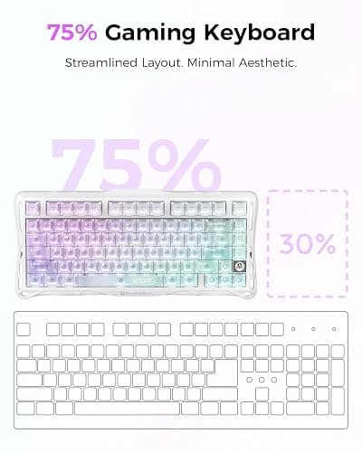 GravaStar Mercury K1 Lite 75% Gaming Keyboard, 2.4GHz/BT/Wired Tri-Mode Wireless Keyboard, Clear Keycaps Gasket Hot Swappable Mechanical Keyboard, Pre-lubed Linear Switches, RGB Backlit-Crystal Aurora thumbnail 3