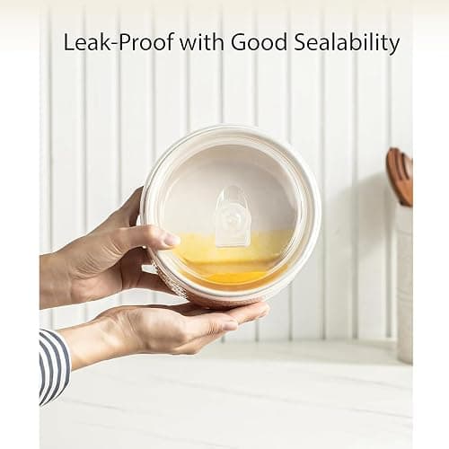 MIKIGEY Mixing Bowls with Lids Set of 4, Ceramic Nesting Bowls, Embossed Mixing Bowl Set for Food Storage, Prep Bowl, Gift, Microwave and Dishwasher Safe, 10/18/33/50 OZ, Off-White thumbnail 9