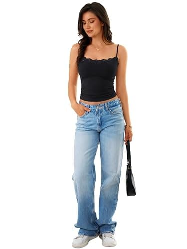 GKBK Built in Bra Womens Padded Lace Tank Tops Double Lined Spaghetti Strap Fitted Layering Club Night Party Cami Shirt thumbnail 6