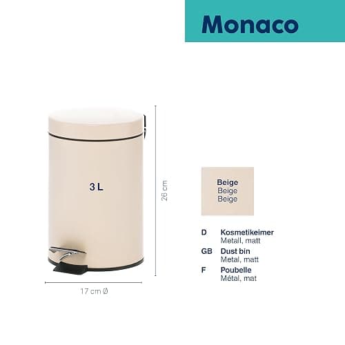kela Kosmetikeimer 3L MONACO, Metall Tretmülleimer Badzimmer, WC, Küche, Badmülleimer mit herausnehmbarem Einsatz, beige matt thumbnail 2
