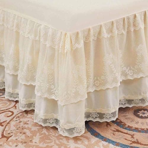 Double Lace Bed Skirt for Queen Bed - 17in. Drop, Easy Fit Ruffle Bedskirt Wrap Around Bed Skirt, Anti Wrinkle & Fade Resistant thumbnail 5