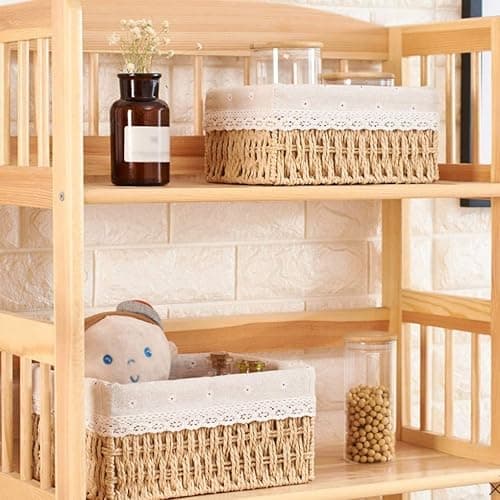 Wicker Bathroom Storage Baskets, Set of 3 Decorative Boxes and Organizers, Multi-Purpose Storage Basket thumbnail 5