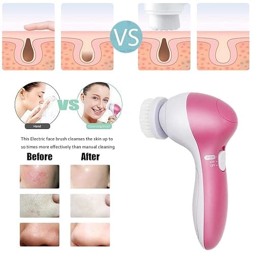 Facial Cleansing Brush Face Brush Electric Face Massager Facial Cleansing Spin Brush Set for Gentle Exfoliating,Removing Blackhead Gift Skincare for Teenage Girl(Pink1) thumbnail 4