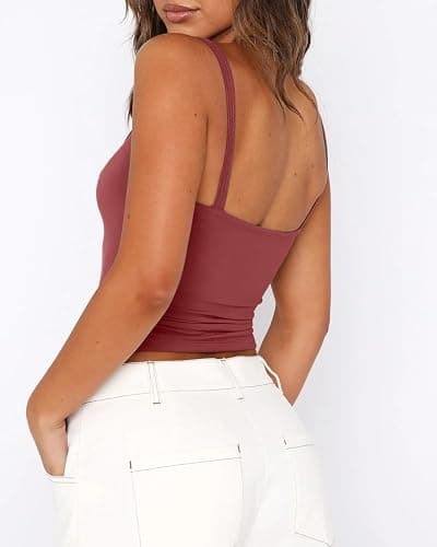 CHYRII Womens Tank Tops with Built in Bra Fashion Workout Top Longline Sports Bra Basic Camisole Top thumbnail 4