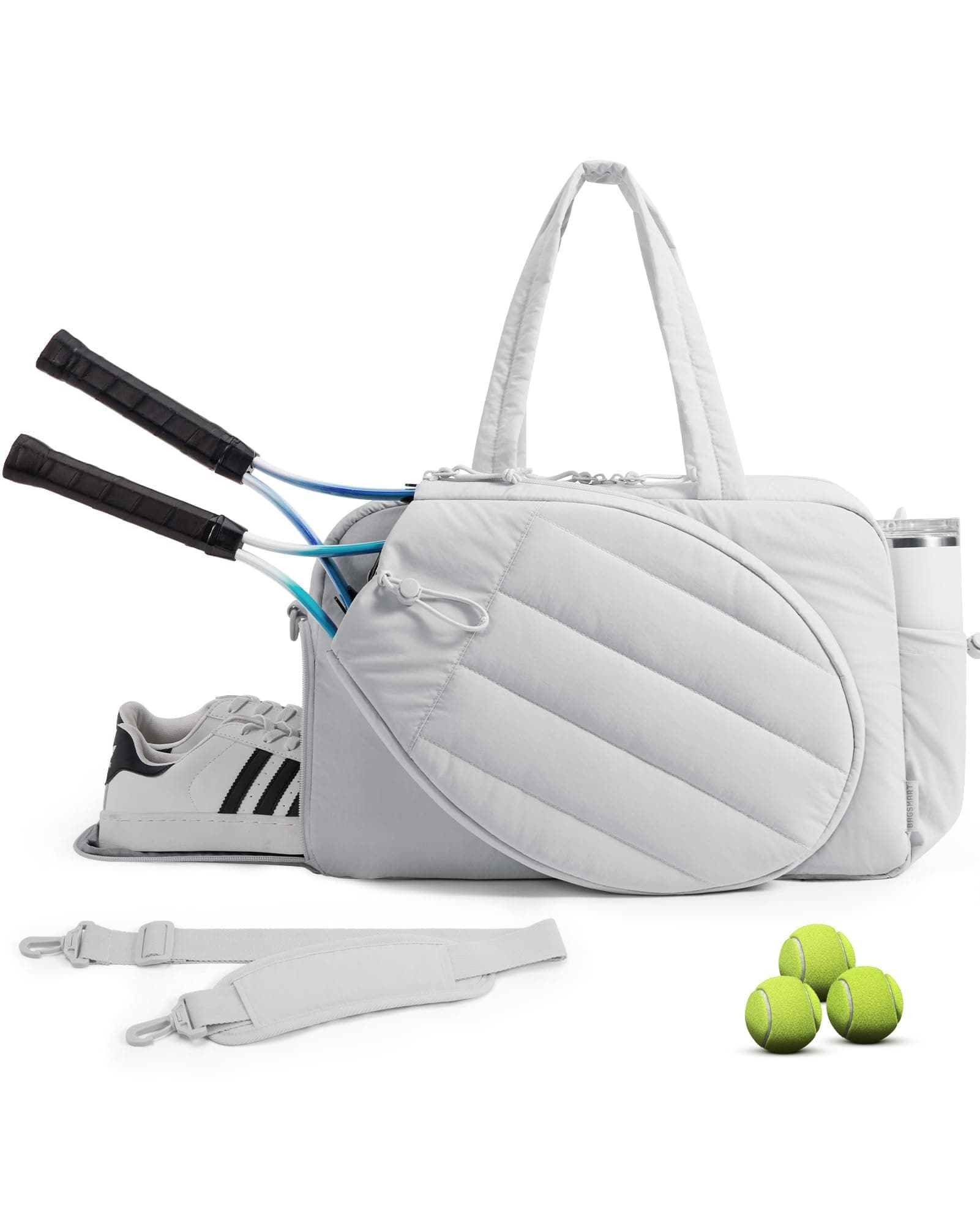 ALMEKAQUZ Tennis Bag for Men Women, Tennis Racket Bag Holds 2 Rackets with Shoe Compartment & Wet Pocket Tennis Racket Cover fits up to 15.6" Laptop,Sports Products Storage Bag（Gray） thumbnail 2