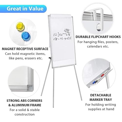 Easel Whiteboard - Magnetic Portable Dry Erase 36 x 24 Tripod Height Adjustable, 3' x 2' Flipchart Easel Stand White Board for Office or Teaching at Home & Classroom (36x24 White) thumbnail 5