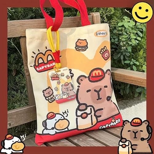 Cartoon Kawaii Capybara Canvas Bag Novelty Creative Tote Bag Daily Large Capacity Shoulder Bag Cute Capybara Handbag Gifts thumbnail 4