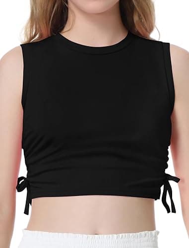 EXARUS Girl's Crop Tank Tops Dance Ribbed Knit Sleeveless Round Neck Racerback Casual Cute Cropped Top 6-12Y thumbnail 5
