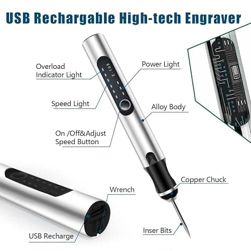USB Rechargeable Micro Engraver Etching Pen,25W Mini Electric Engraving Tool,Portable Precision Engraving Pen with 35bits for DIY Jewelry Glass Wood Ceramic Metal Plastic thumbnail 2