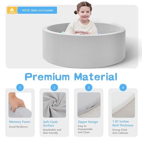 SHJADE Foam Ball Pit, 35.4"x 11.8" Ball Pits for Toddlers-Grey | Soft Memory Sponge Round Playpen Ball Pool for Kids, Ideal Gift for Babies, Indoor and Outdoor Game, Balls not Included thumbnail 4