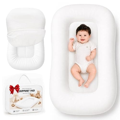 Mapotf Baby Lounger for Newborns 0-24 Months - Baby Essentials | Soft Breathable Cotton Infant Support Cushion for Tummy Time & Play, Portable Infant Lounger - Cloud White (Cover Included) - Image 1
