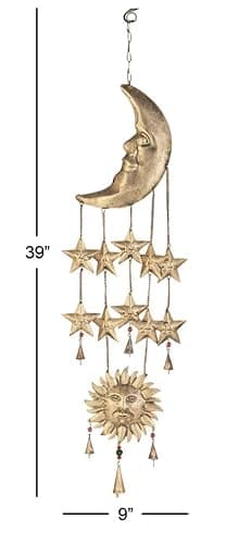 Deco 79 Metal Sun and Moon Windchime with Glass Beads and Cone Bells, 9" x 1" x 39", Gold thumbnail 6
