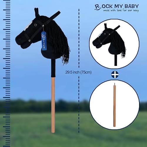 ROCK MY BABY Hobby Horse Plush Stuffed Stick Horse with Award Ribbon for Boys and Girls 3+ Fun Toys for Pretend Play (Black) CPC Certified thumbnail 3