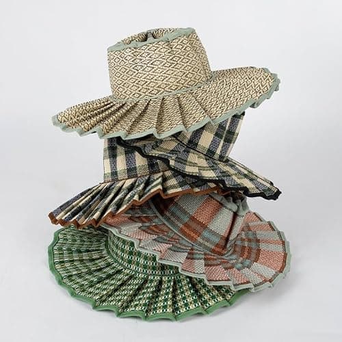 Women's Straw Reversible Pleated Sun Hat,Foldable Wide Brim Beach Hat,Summer Outdoor Travel UV Protection Beach Hats thumbnail 6