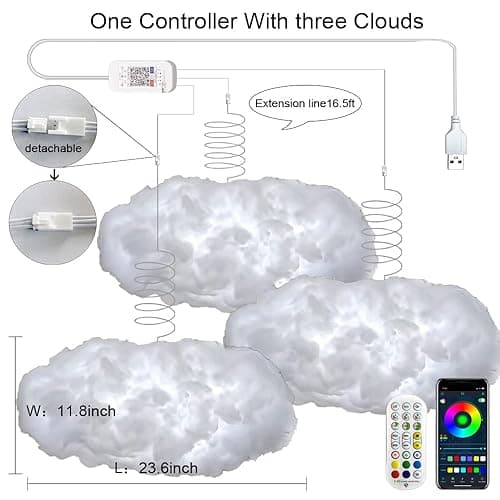 ZOKON 3PCS 3D Big Cloud Lightning Light Kit Music Sync Multicolor Lightning Changing Strip Lights 360 Degree Wireless Remote APP NO DIY Coolest Decorations for Adults and Kids Indoor Home Bedroom thumbnail 3