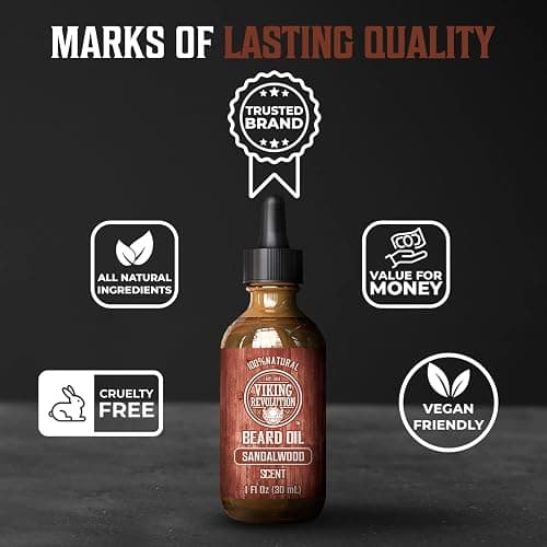 Viking Revolution Sandalwood Beard Oil for Men - Natural Mens Beard Oil with Argan Oil and Jojoba Oil - Beard Softener, Strengthens and Moisturizes - Beard Conditioner for Men (Sandalwood, 1 Pack) - Sandalwood - 1 Fl Oz (Pack of 1) thumbnail 5