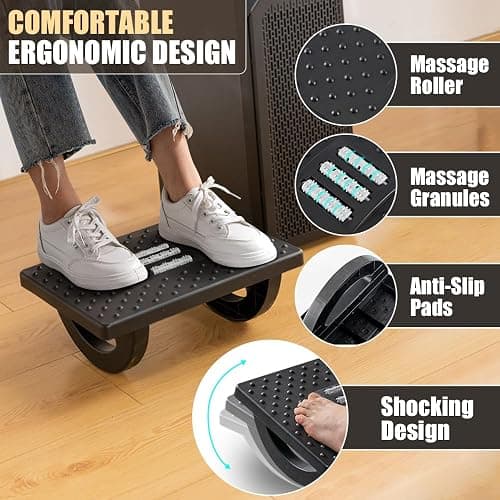 CasaZenith Foot Rest for Under Desk at Work - Ergonomic Foot Stools for Under Office Desk - Rocking Footrest with Roller Massager - Leg Rest for Chair, Computer Gaming - Promote Leg Circulation thumbnail 3