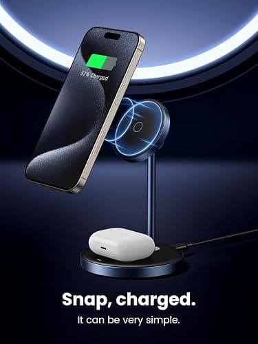 UGREEN MagFlow 2-in-1 Magnetic Wireless Charging Stand Fast Wireless Charger for iPhone 17 16 15 14 13 12 Series and AirPods, MagSafe Compatible Qi Charging Stand with 3 FT USB-C Cable (No AC Adapter) thumbnail 2