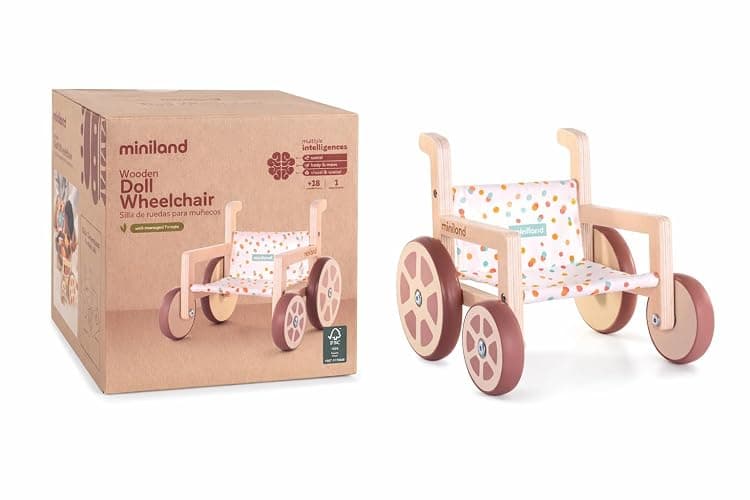 Miniland Doll Stroller, Inclusion Set, Made with ECO Wood Materials, Up to Dolls 38cm | Weelchair - Image 1