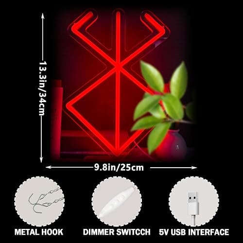 Brand of Sacrifice Neon Sign Anime Neon Light Up Sign for Wall Decor Dimmable LED Signs for Room Man Cave Bedroom Bar Party Neon Wall Decoration Gifts for Men - White+Red thumbnail 2