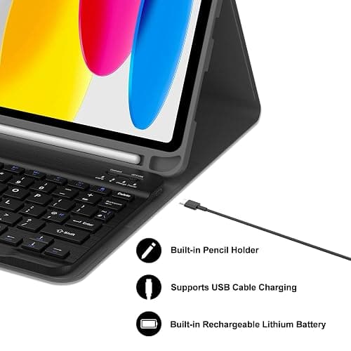 Keyboard Case for iPad A16 11th Generation 2025/10th Generation 2022, UK Layout Detachable Bluetooth Keyboard with Slim Cover and Pencil Holder for iPad 10th/11th Generation 10.9/11 inch, Black thumbnail 5