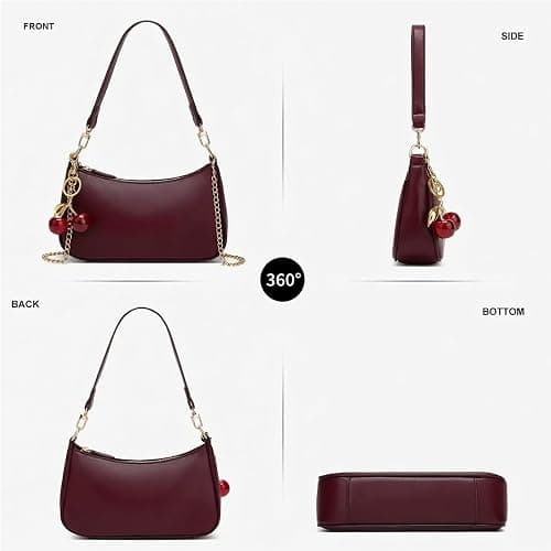 MOPOVO Black Shoulder Bag for Women Cute Hobo Cherry Purse Retro Clutch Underarm Handbag with Removable Straps thumbnail 6