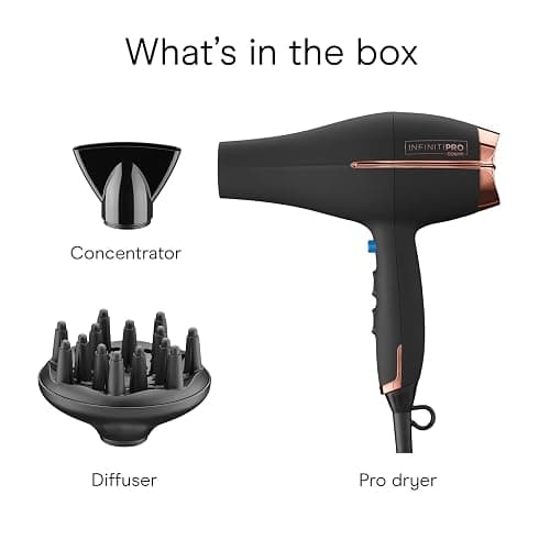 INFINITI PRO by CONAIR Hair Dryer, 1875W Blow Dryer with Diffuser and Concentrator, Ceramic Technology, 3 Heat & 2 Speed Settings, Cold Shot Button, Black thumbnail 10