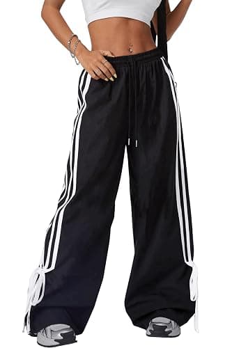 BEAUDRM Women's Y2K Baggy Bow Wide Leg Pants Striped Track Elastic Waist Long Sweatpants Parachute Pants - Image 1