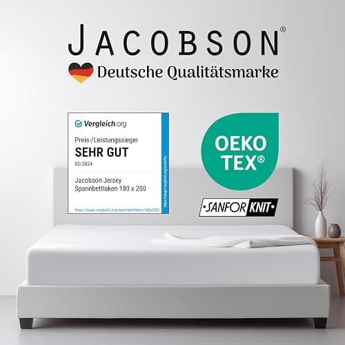Jacobson Jersey Spannbettlaken Spannbetttuch Baumwolle Bettlaken (140x200-160x200 cm, Grau) thumbnail 7