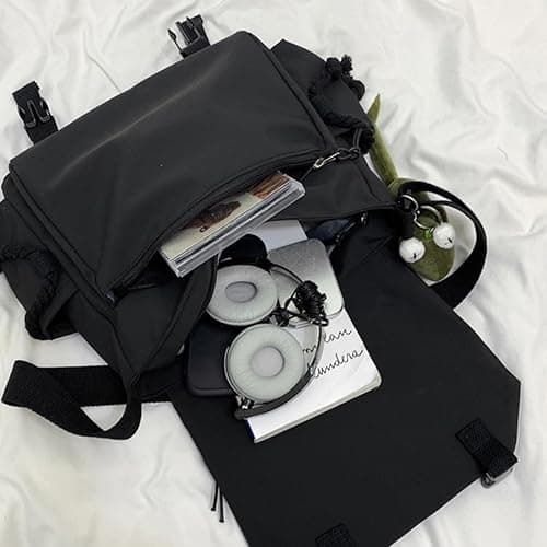 Inshere Aesthetic Crossbody Bag with Cute Pins and Ornament, Nylon Shoulder Messenger Bag Japanese Kawaii Bag for Women Men thumbnail 9