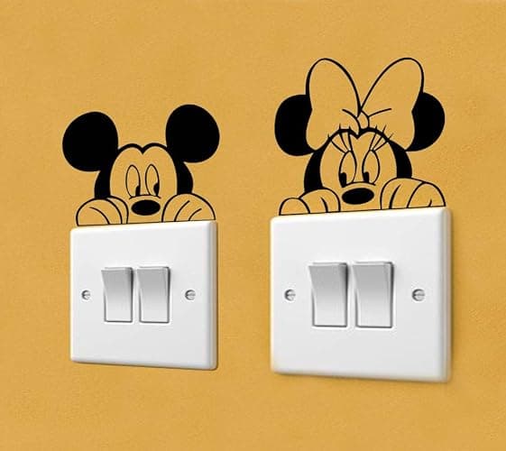Light Switch Cool Decals | Baby room Stickers (9 x 3.5, Mickey & Minnie) - Black thumbnail 4