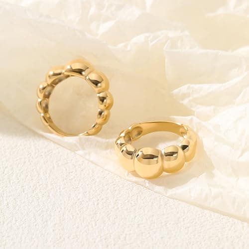 NVWAROCK Chunky Dome Rings for Women and Men Cute Fat Puffy Statement Thumb Band High Polished Comfort Bubble Stackable Ring Size 5-10（Gold and Silver） thumbnail 6