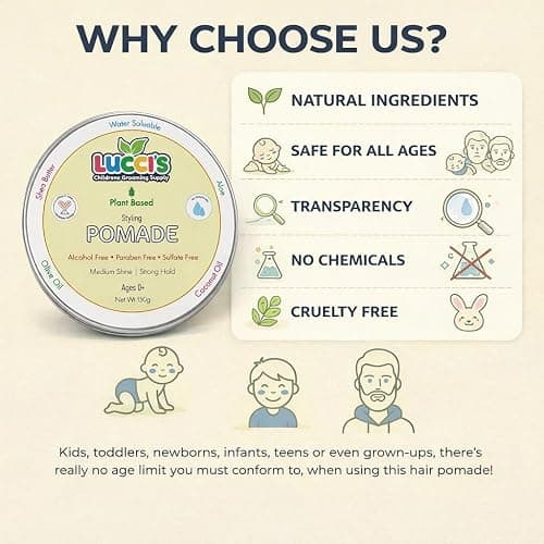 LUCCI’S CHILDRENS GROOMING SUPPLY Baby Hair Gel – 5oz Plant-Based Styling Hair Pomade for Infants – No Parabens or Sulphates – Medium Shine and Strong Hold Hair Paste for Kids thumbnail 5