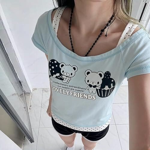Kawaii Cutecore Harajuku Y2k 2000s Tops Summer Preppy Aesthetic Alt Goth Emo Short Sleeve Graphic Tees thumbnail 5