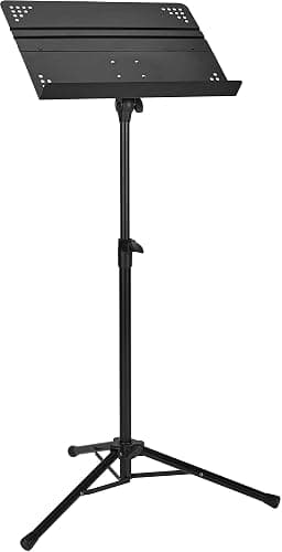 Amazon Basics Adjustable Folding Music Stand, 31" to 55" height - For School Music Program, Ensembles, Bands, Seated & Standing, Black - Image 1