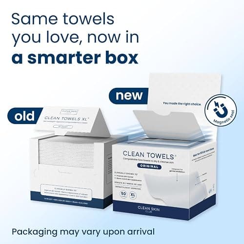 Clean Skin Club Clean Towels XL®, 100% USDA Biobased Face Towel, Disposable Face Towelette, Eczema Association Accepted, Makeup Remover Dry Wipes, Ultra Soft, 50 ct per pack, 2 Packs, 100 Ct Total thumbnail 2