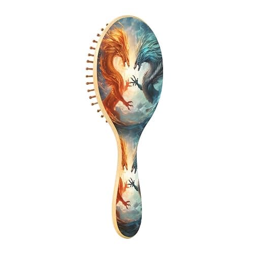 ALAZA Fire Dragon & Ice Dragon Hair Brush for Women Men Natural Wood Detangler Brushes for All Hair Types Hairbrush for Wet & Dry - Image 1