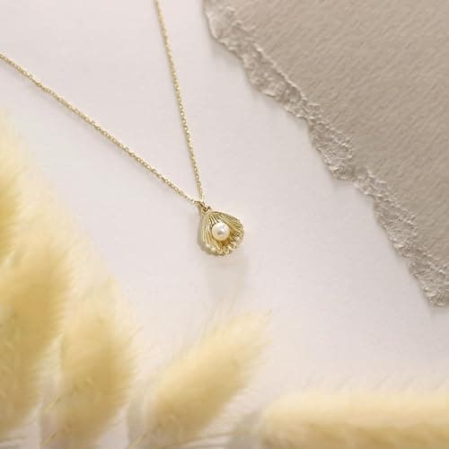 Plenky Charm Necklace-14K Gold/Silver Plated Charm Necklace Shell Conch Shell Turtle Starfish Coconut Tree Pearl Necklace Summe Beach Necklaces for Women Dainty Simple Jewelry for Women thumbnail 5