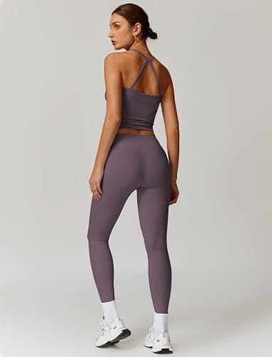 QBGJTD Womens Workout Sets Two Piece Cross Back Tank Top Matching High Waist Leggings Sets Gym Outfits Work Out Clothes thumbnail 3